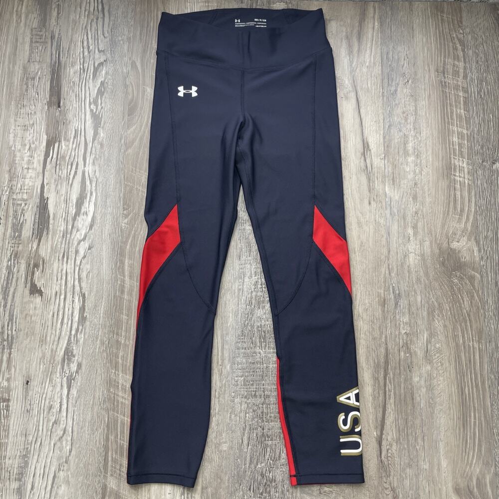 Under Armour USA Leggings Red White Blue Crop Capri Size Small